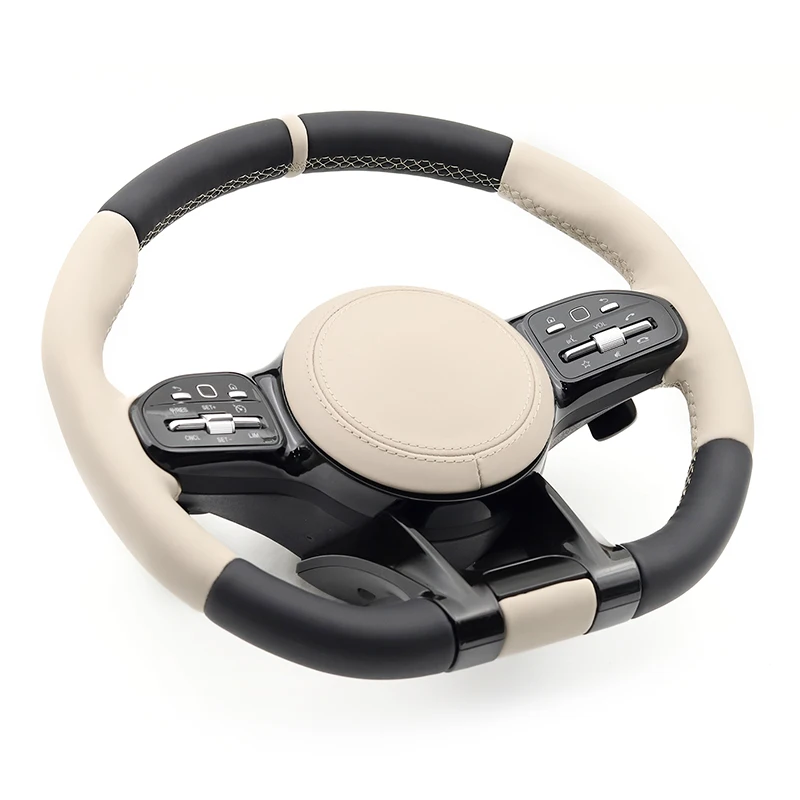 

Beige Black Leather Car Steering Wheel for Mercedes-Benz AMG CLA GLC GLB GLS GLE C63 E63 W176 W213 W205 W213 W253 W212 W167 W117