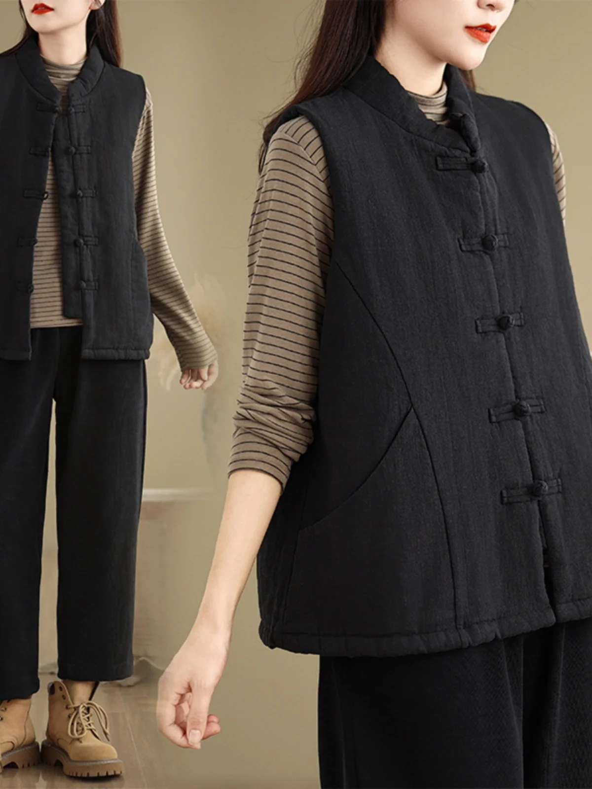 

Loose Women's Oversized Cotton Jaet Vest Open Cardigan Autumn Winter Faion Casual Sle And Pear Body pe Fit