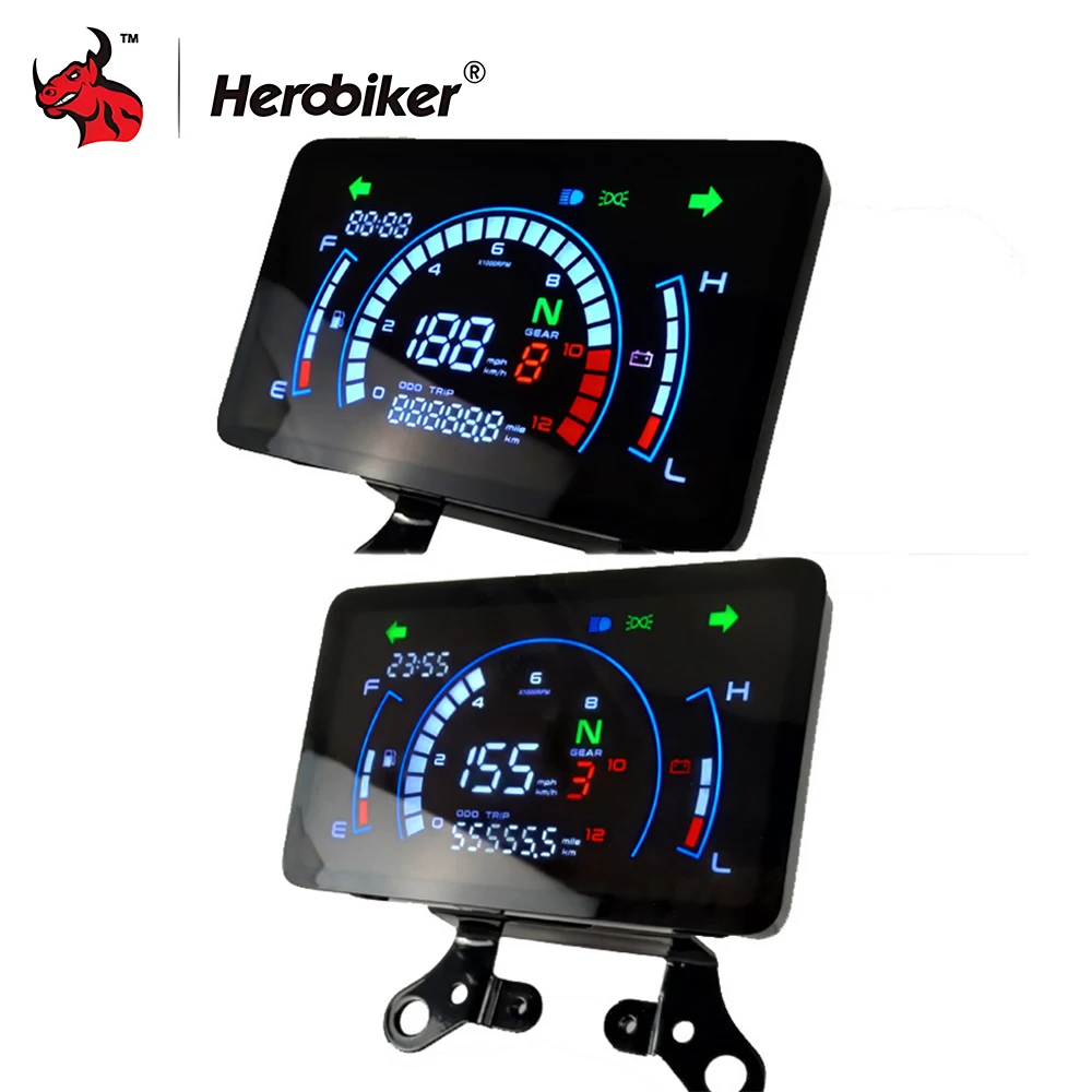 

Цифровой спидометр для мотоцикла, приборная панель для мотоцикла с кронштейном, тахометр, универсальный индикатор напряжения и пробега