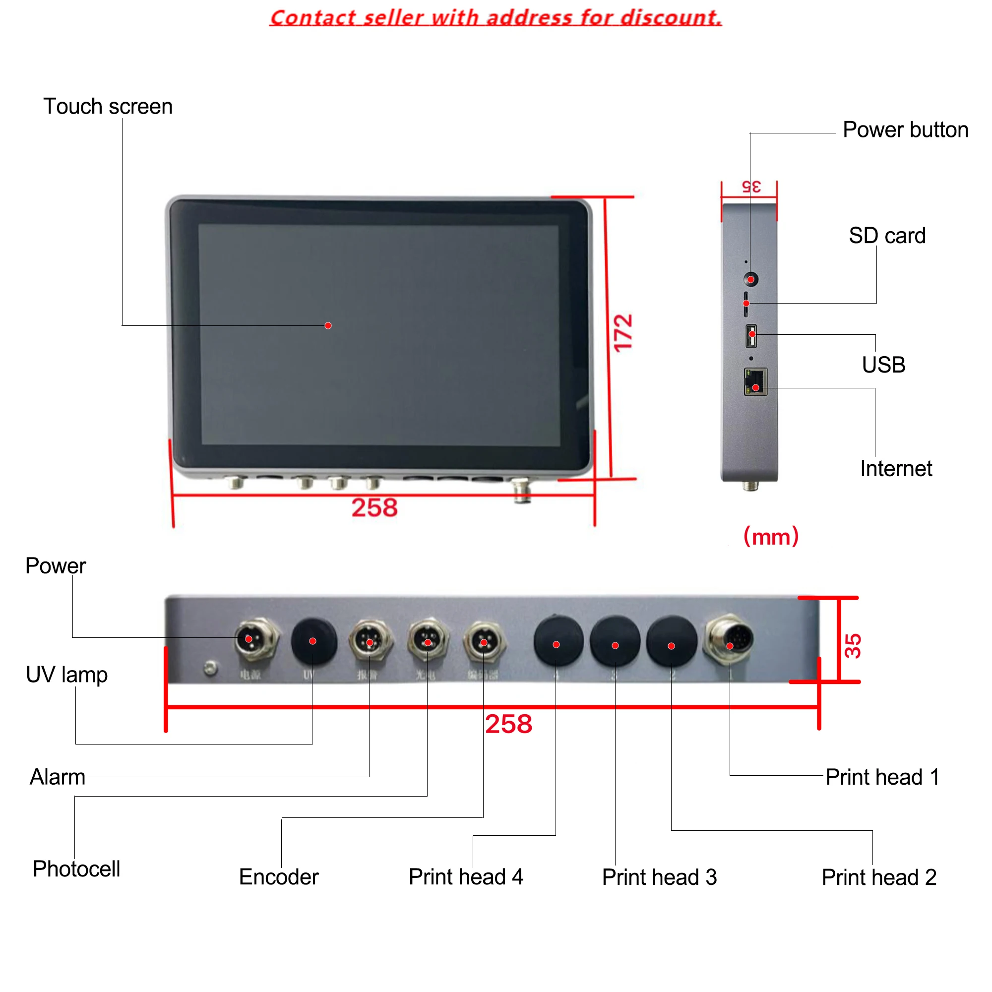 

Android System Marker Machine Multingual 4 Heads 101.6mm Coding For Bottle Cap Paperboard Wire Beverage Food IPS-89 Series
