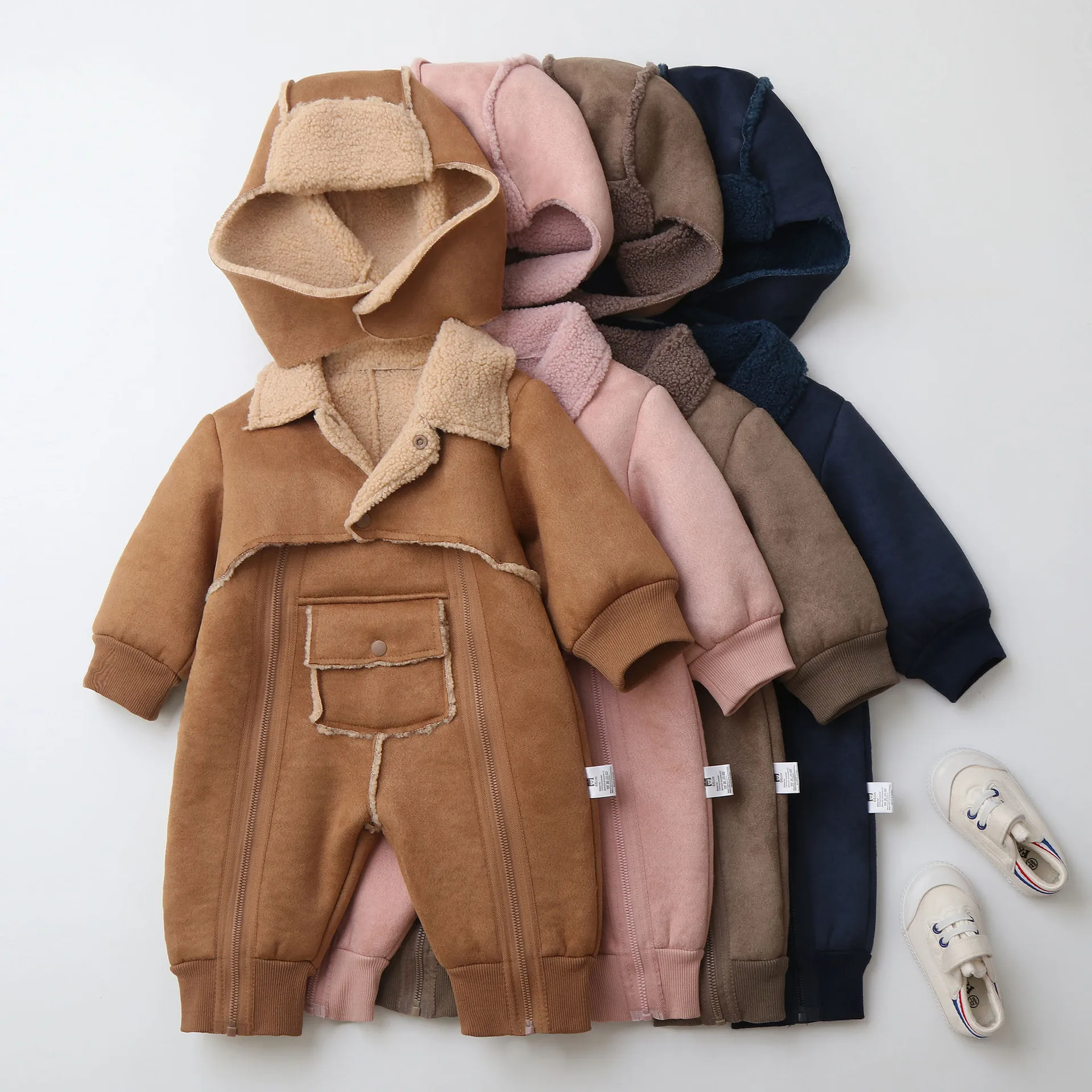 Winter New Baby Clothes Fur Lining Baby Boys Jumpsuits Thicekn Lining Warm Girls Jumpsuits Windy breaker Infant Playsuit