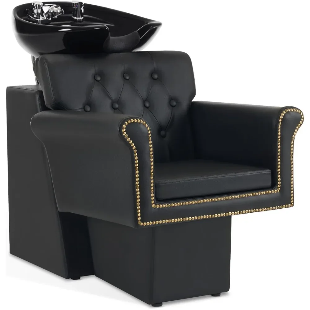 

Black Shampoo Station Chair for Hair Stylist, Backwash Shampoo Ceramic Bowl and Chair Set for Salon, Home Salon, Barbershop