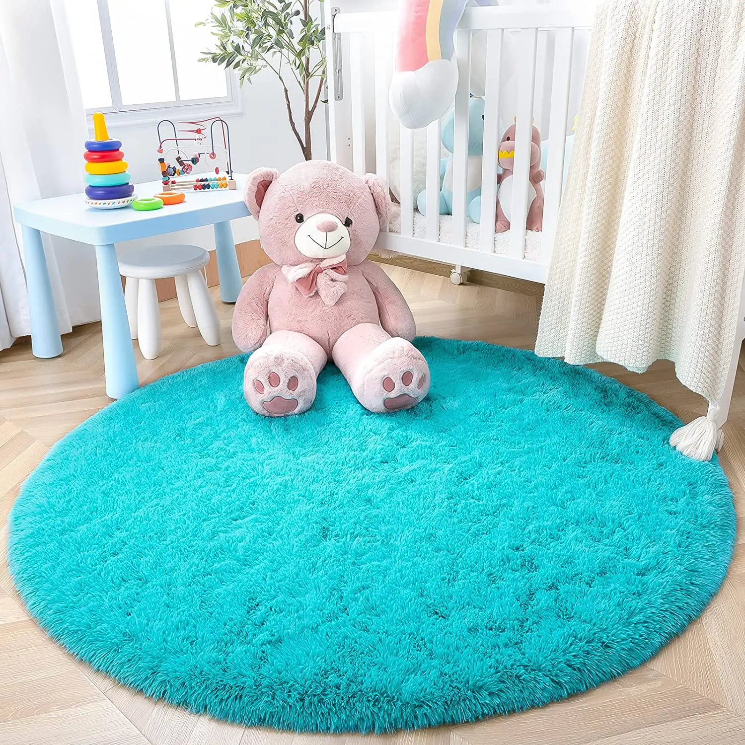 Runde, flauschige, weiche Teppiche für Kinderzimmer, Prinzessinnenschloss, zotteliger Plüschteppich, niedlicher Kreis-Kinderzimmerteppich, Heimdekoration, runder Teppich