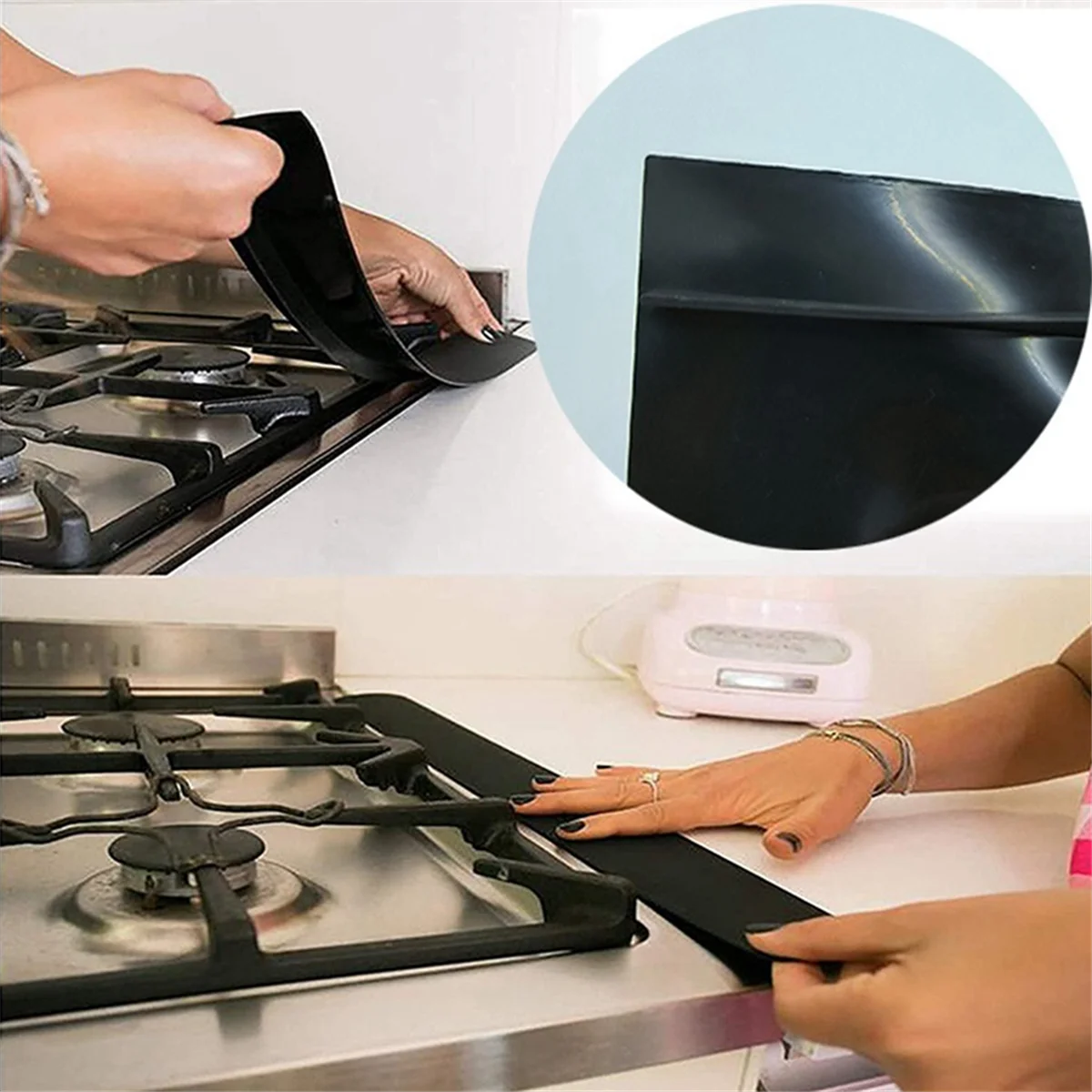 A86I-Silicone Stove Space Covers, Heat Resistant Oven Space Filler Seals Space Between Stovetop and Counter Black