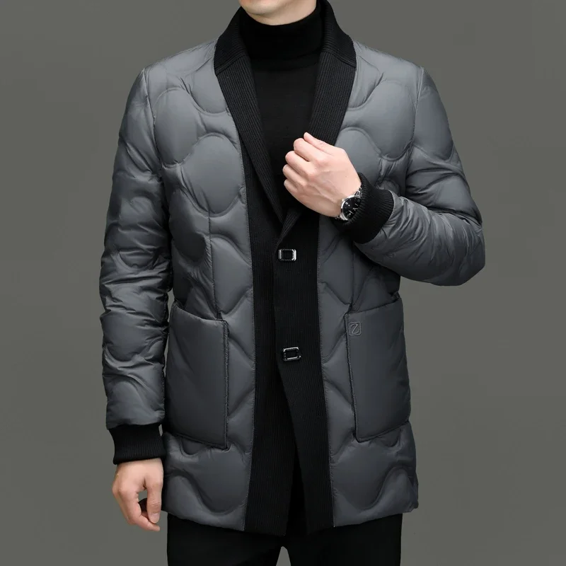 Doudoune longue imbibée pour hommes avec col écharpe, vêtements de créateurs, vestes rembourrées légères, manteau froid masculin pour l'hiver