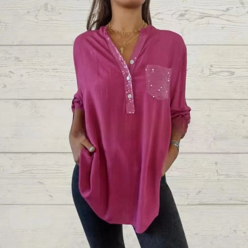 

Elegant Women's Shirt with Hotfix Brick Sleeves Nine-Tenths Length Durable Fashionable Women's Clothing Premium Quality