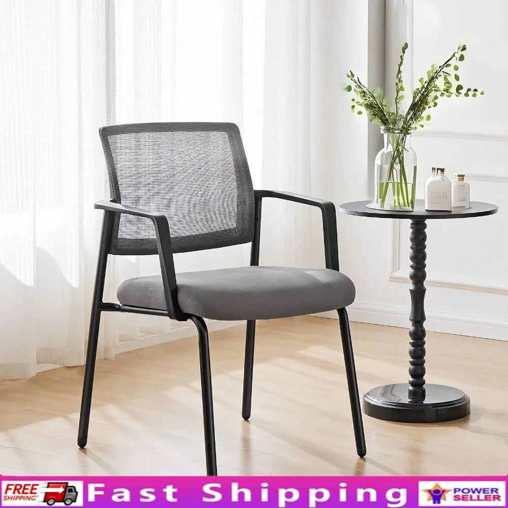 

Mesh Back Stacking Chairs Ergonomic Upholstered Fabric Arm Chairs Durable Metal Frame Conference Reception Seating Indoor Use