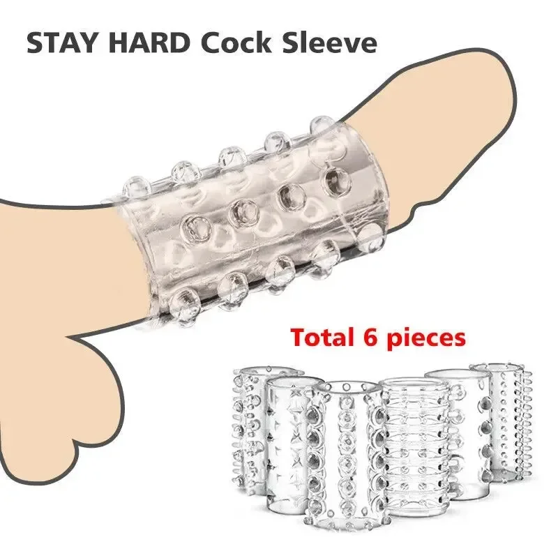 6PCS Transparent Penis Sleeve Condom Sex Toy for Men Erection Enlargemt Reusable Delay Cock Ring Stimulate Couples Adult Toys 18