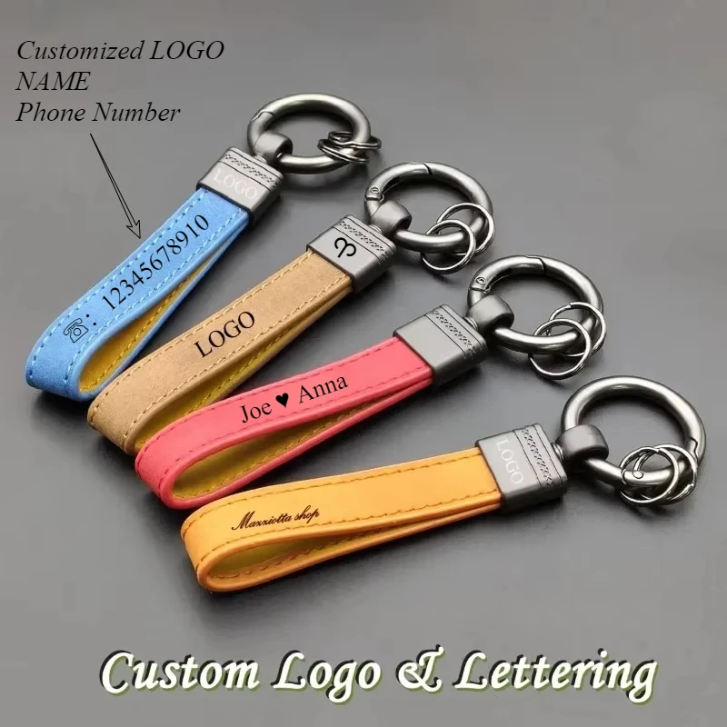 Custom LOGO The First Layer of Cowhide Keychain Exquisite Gift DIY Lettering Key Chain Keyring Gift for Men and Women