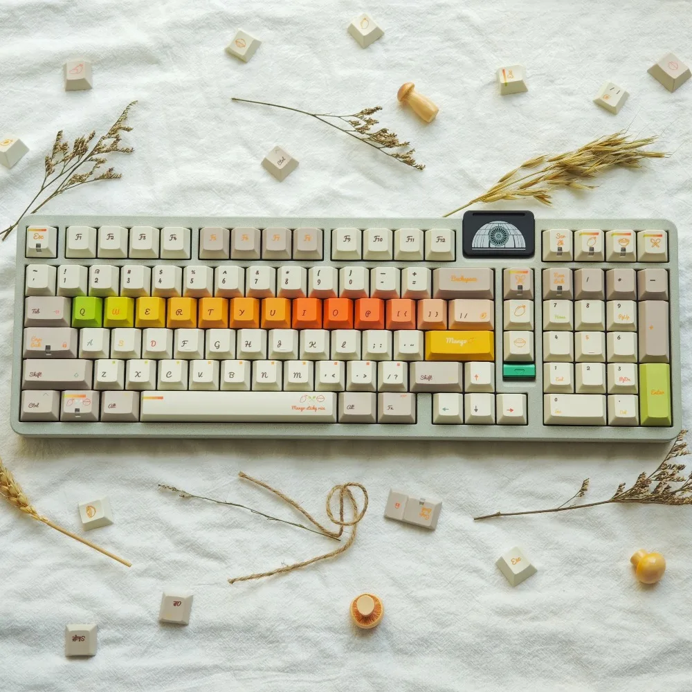 Mango Sticky Rice Keycap White Orange Cute Cherry Profile PBT 143 Keys Caps for Mechanical Keyboard 75% 65% 96% 61/67/75/84/87/1
