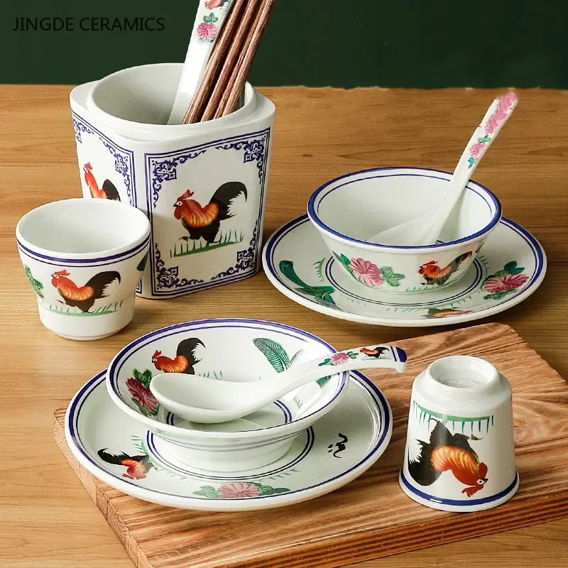 Juego de platos y platos de melamina gruesa, cuenco de plástico para Ramen que no se rompen fácilmente, plato de ensalada Vintage, accesorios de cocina