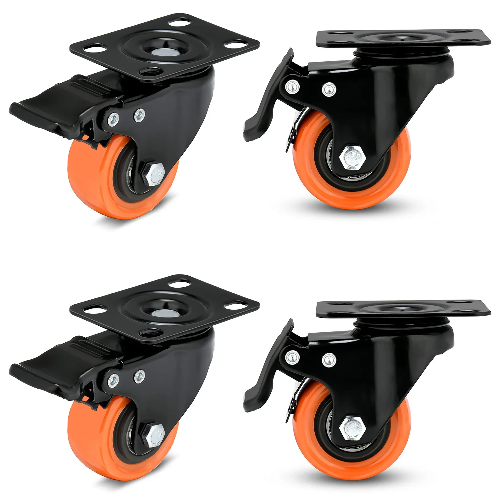 ensemble-de-4-roulettes-a-plaques-robustes-de-2-pouces-orange-vif-roulettes-pivotantes-en-pu-silencieuses-avec-frein