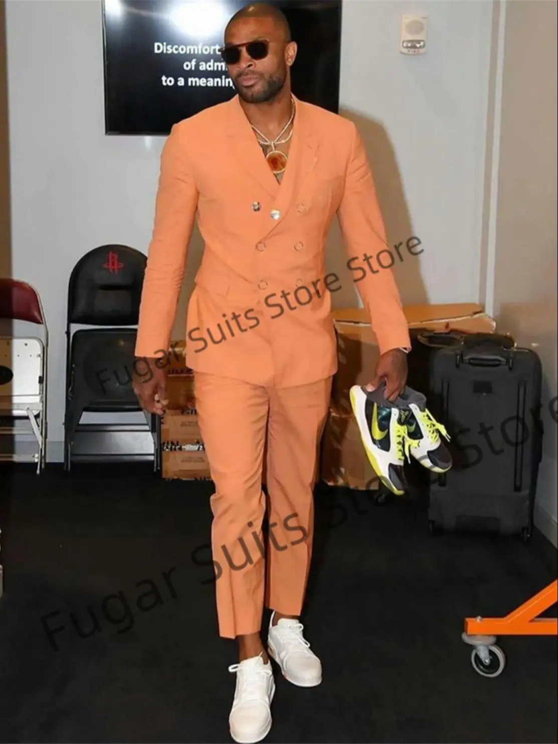 Shiny Orang Wedding Suits For Men Slim Fit Double Breasted Groom Formal Tuxedos  2 Pieces Sets Casual Male Blazer Costume Homme