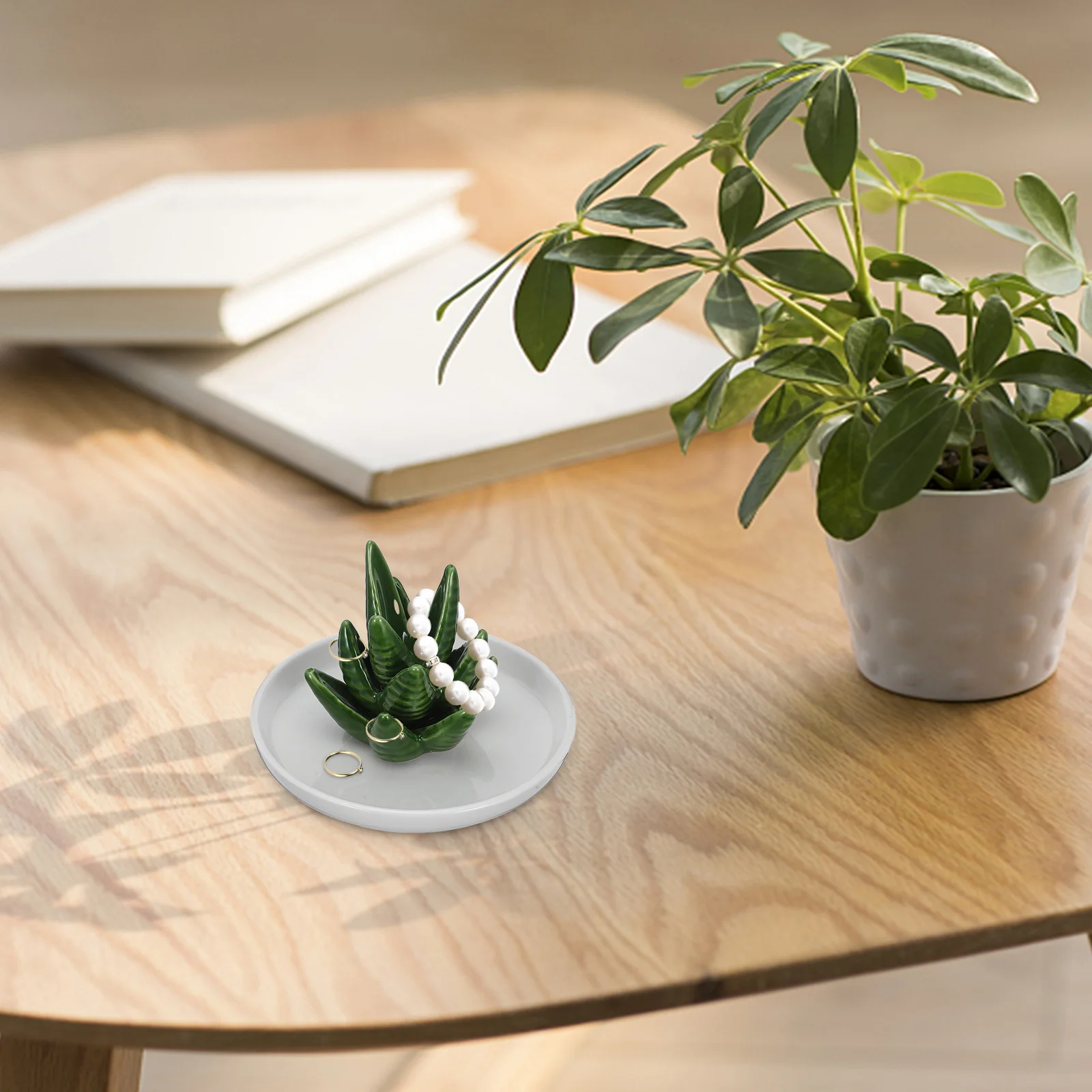 

Держатель для колец с алоэ, керамический поднос для ювелирных изделий, органайзер, тарелка, дисплей для хранения, домашний декор, подарок, поднос для ювелирных изделий, брелок, блюдо