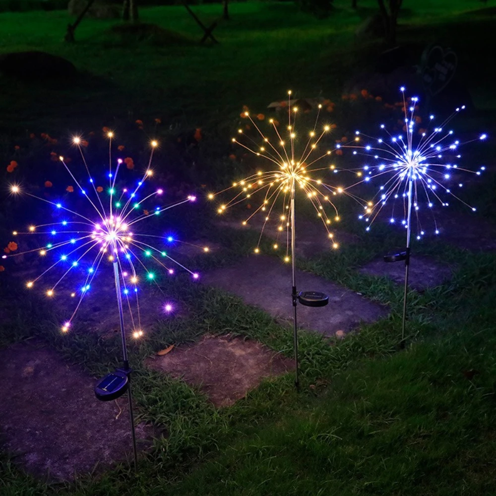 60LED Solar Firework Fairy Lawn Lamps Outdoor Garden Decoration Light 8 Modes Lawn Pathway Lights Patio Party Christmas Wedding