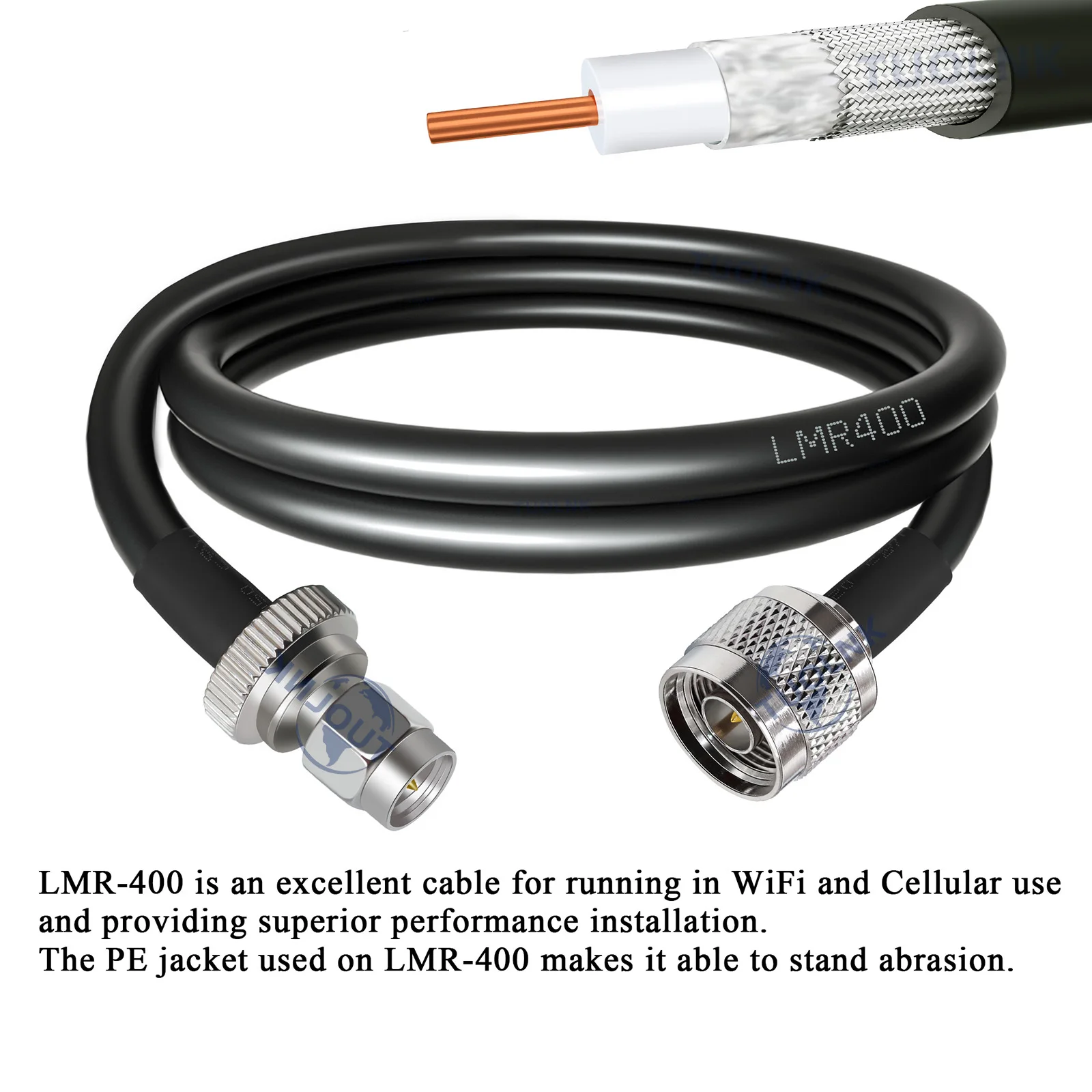 LMR400-Kabel, SMA-Stecker auf N-Buchse, LMR-400, verlustarmes 50-Ohm-Pigtail-HF-Koaxialkabel für 4G LTE-Mobilverstärker-Handy