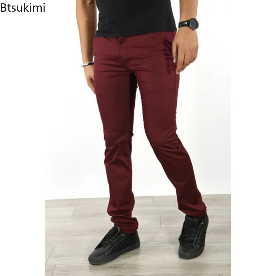 2025 New Men Fashion Solid Simple Pant Elegant Slim Fit Social Trousers Sweatpants Daily Business Office Party Dress Pencil Pant