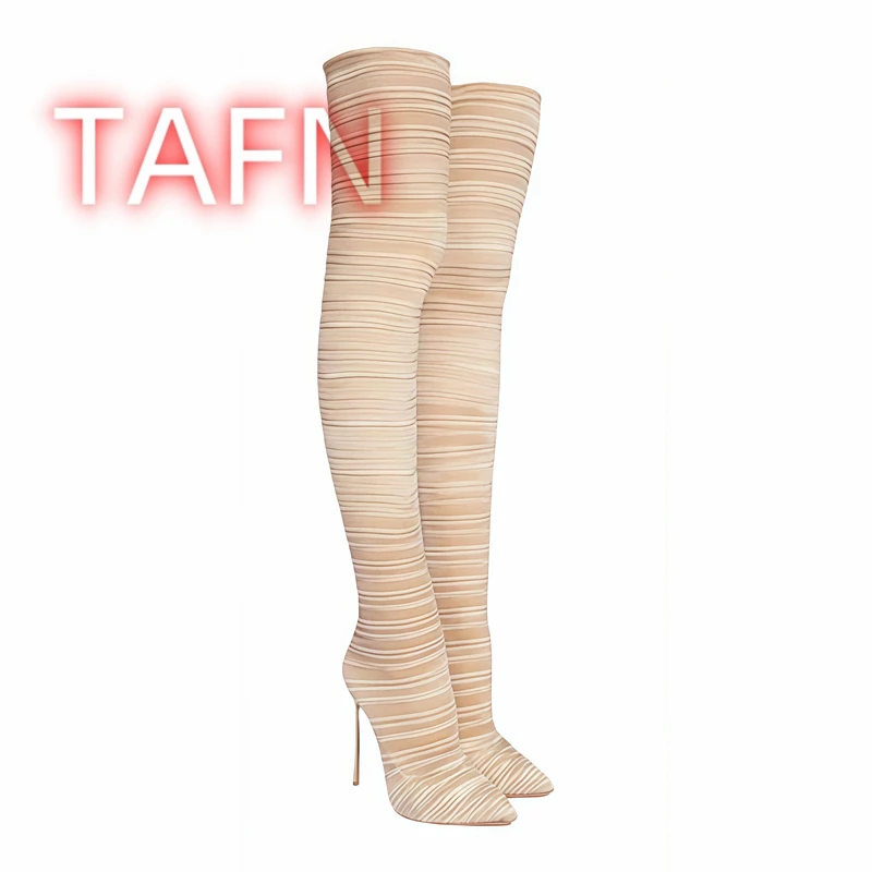 

Ботфорты из рифленого вельвета на высоком каблуке, эластичные, с острым носком, для вечеринок и костюмированных мероприятий