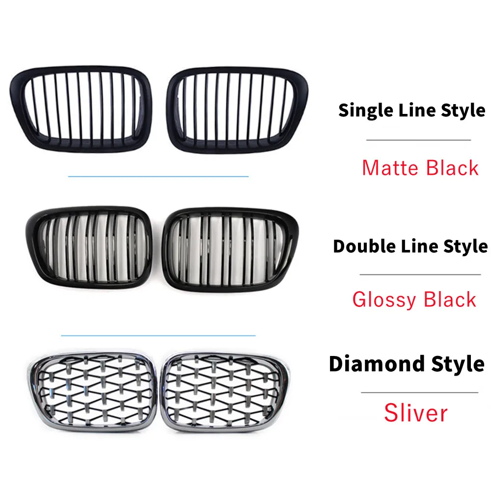 

2 шт. для BMW 5 серии E39 1999-2003 передний бампер, гоночная решетка для почек, автомобильные грили, аксессуары, одинарный/двойной/ромбовидный стиль