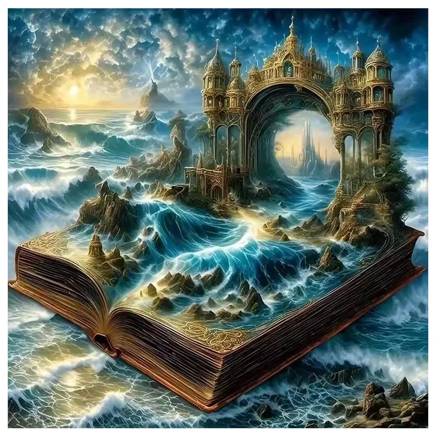 Arc de Triunfo pintura de diamante castillo libro mágico cascada paisaje mosaico taladro completo punto de cruz puesta de sol vista al mar decoración del hogar