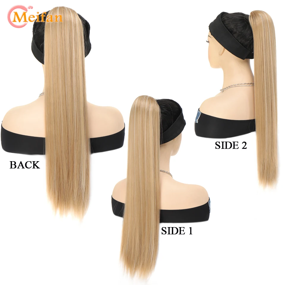 MEIFAN Synthetic Long Straight Drawstring Ponytail for Women Clip in Hair Extensions Black Blonde 60cm Natural Fake Hairpiece