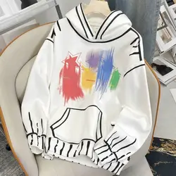 Fried Street Hoodies Womens Oversized Hoodies Ins Plus Velvet Thick Winter Hooded Coat Large Size Wild Loose Korean Thick Jacket