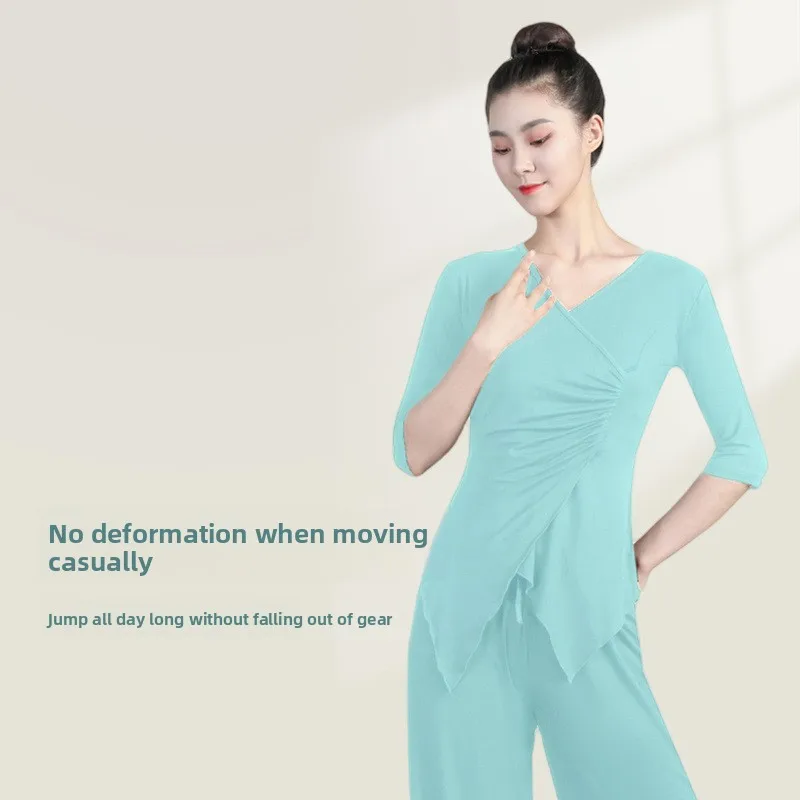 مجموعة سراويل واسعة الساق للرقص الصيفي للسيدات لممارسة الرقص، فستان ممارسة كلاسيكي حديث جديد للبالغين