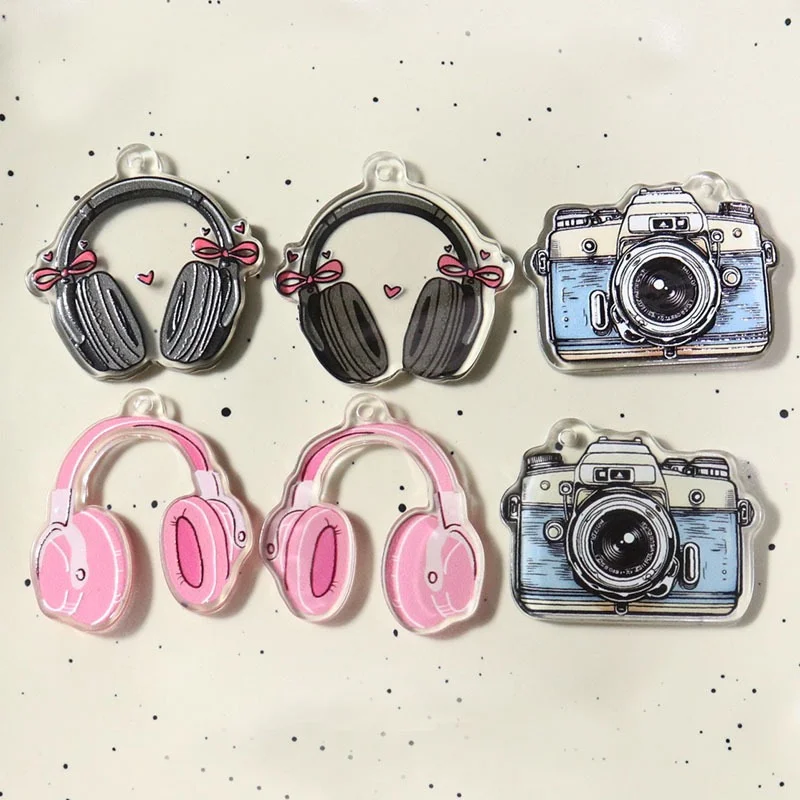 

Diy jewelry making 46pcs/lot color pattern print cartoon Headphones Camera shape acrylic beads fit garment hair accessory