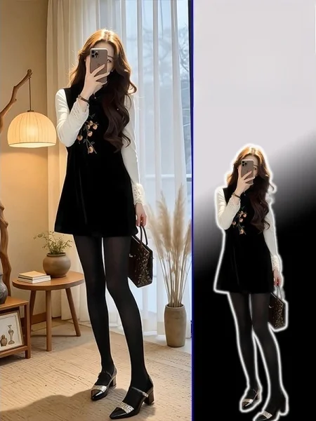 

plus Size Faion Set Retro Chinese Sle Long Sve Inner Wear Slimming Top And Bot Ensemble Floral Print Busin Casu...