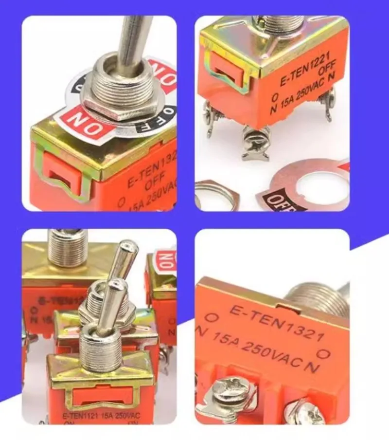 New High Quality 15A 250V SPST 2 4 6 Terminal ON OFF Toggle Switch Self-locking Waterproof Cap