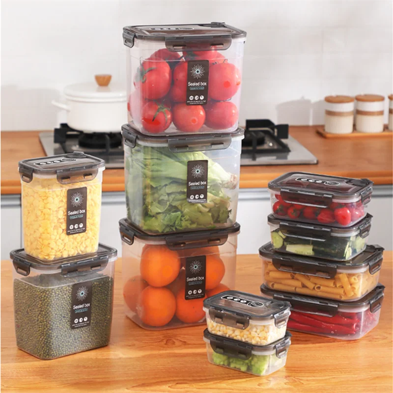 Plastic Food Containers with Lids Grains Storage Cans Keep Dry Rice Bucket Sealed Organizer Tanks Kitchen Cereal Dispenser Box