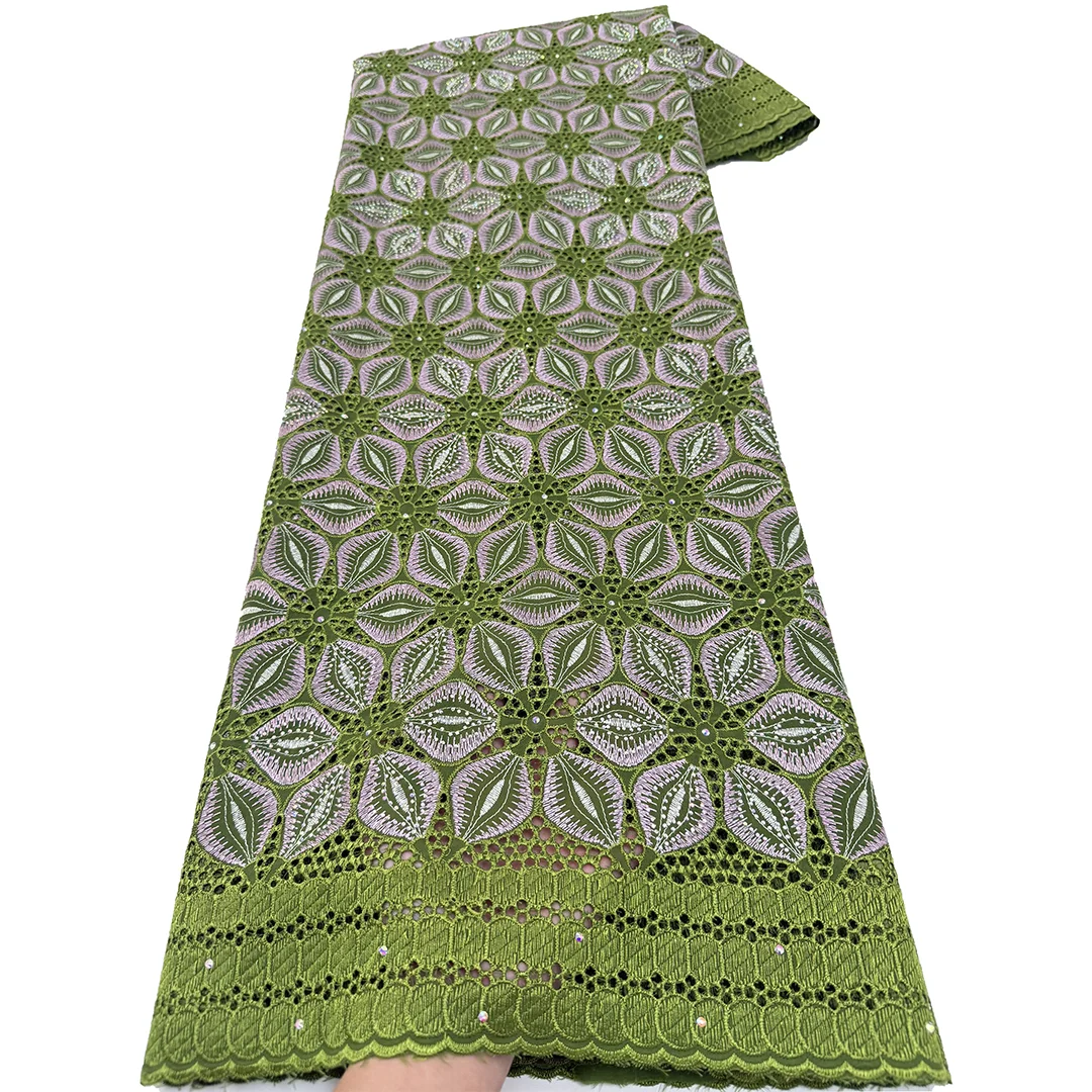 Nigerian Embroidery Cotton Lace Fabric High Quality Embroidered 2026 African Swiss Voile Lace Fabric for Women Dress