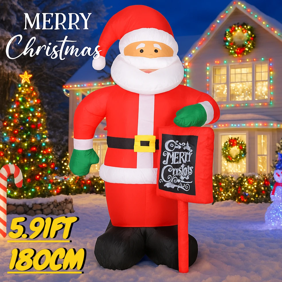 5,9FT Giocattoli gonfiabili di Natale Decorazioni gonfiabili di Babbo Natale Ornamento di Natale Cortile Prato Forniture per la casa Regalo con luci a LED