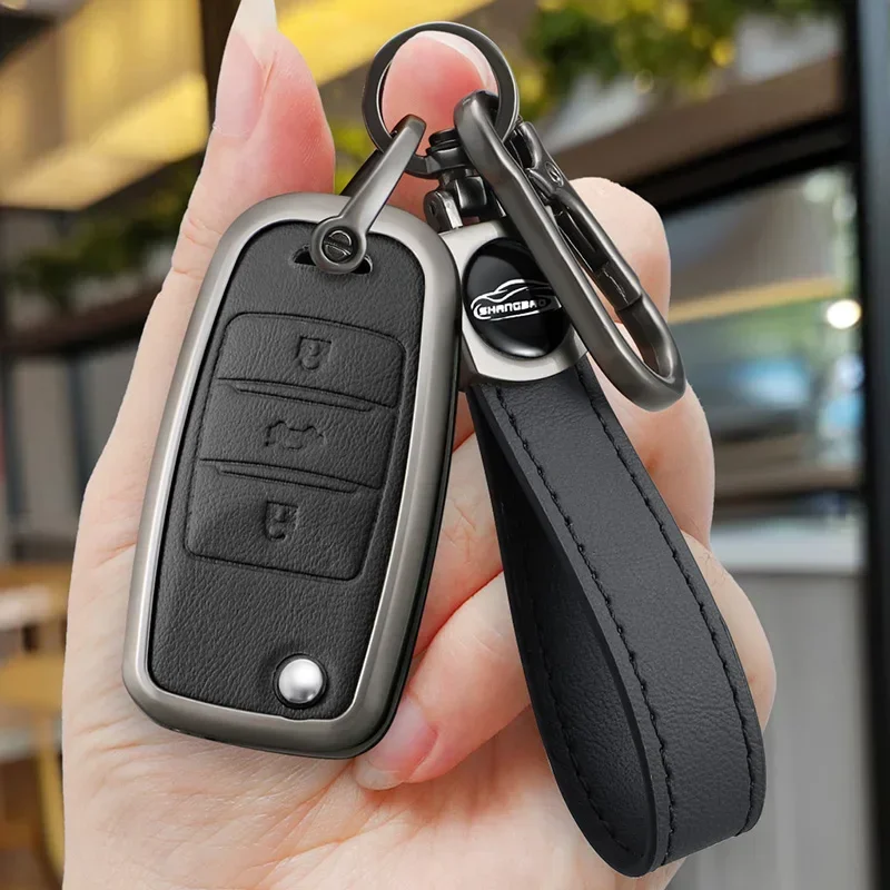 Zinc Alloy Leather Key Holder Cover Case For CHANGAN Benni EV CS75 RAETON CS15EV E-Star Car Key Cover Case Keyring Protector