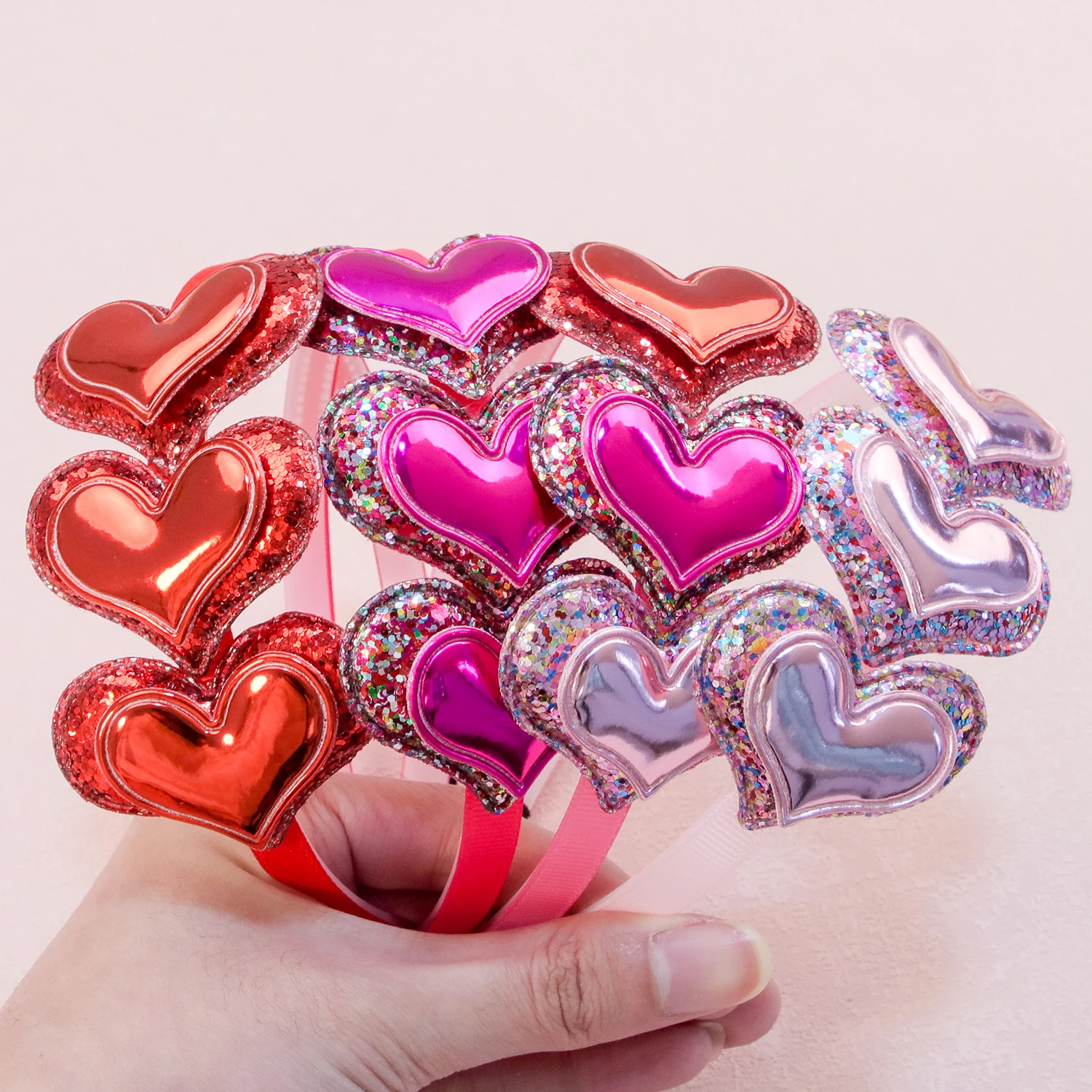 1PC Valentine\'s Day Headbands for Girls Glitter Heart Shaped Hairband Girls Headbands Headwear Kids Children Hair Accessories