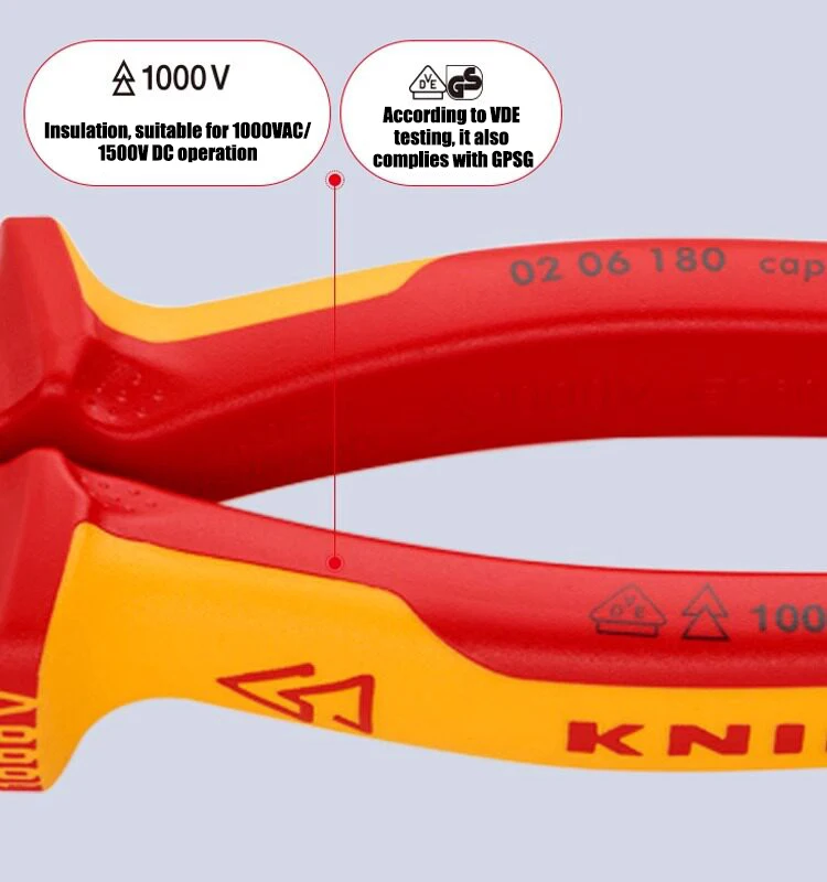 KNIPEX 7-inch and 8-inch multifunctional insulated wire pliers, high leverage labor-saving tool flat pliers 0206200