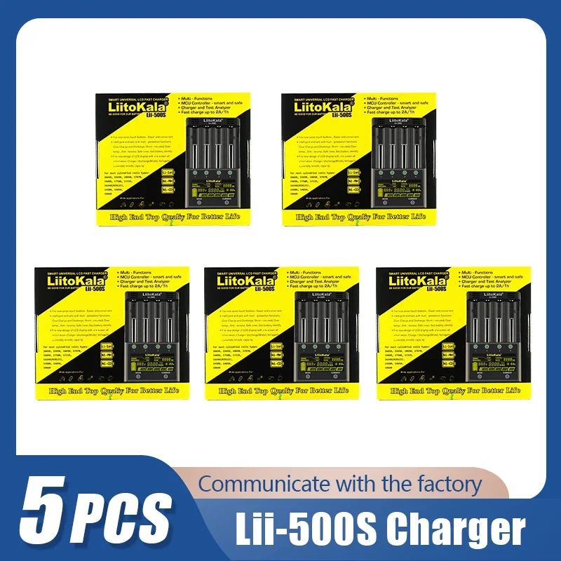 5PCS LiitoKala Lii-500S 18650 LCD Battery Charger for 26650 16340 18350 3.7V 1.2V Ni-MH Ni-Cd Li-ion Test battery capacity