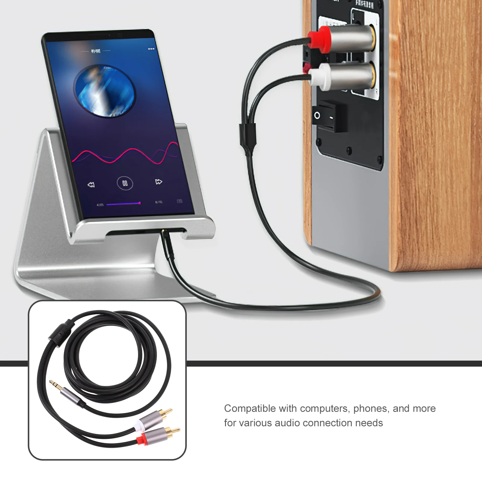 

2m Audio Cable 3.5mm to Dual Rca Solid Gold Plated Connector for Stereo Audio Transmission Compatible with Phones Computers