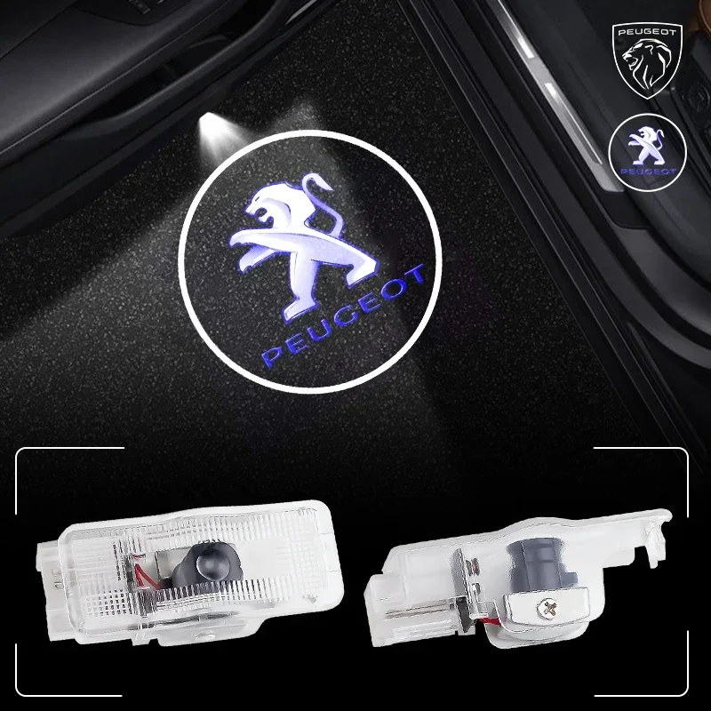 

2pcs/set Led Car Door logo Welcome Light Emblem Badge Auto accessories for Peugeot RCZ 408 508 3008 1007 2008-2024 year