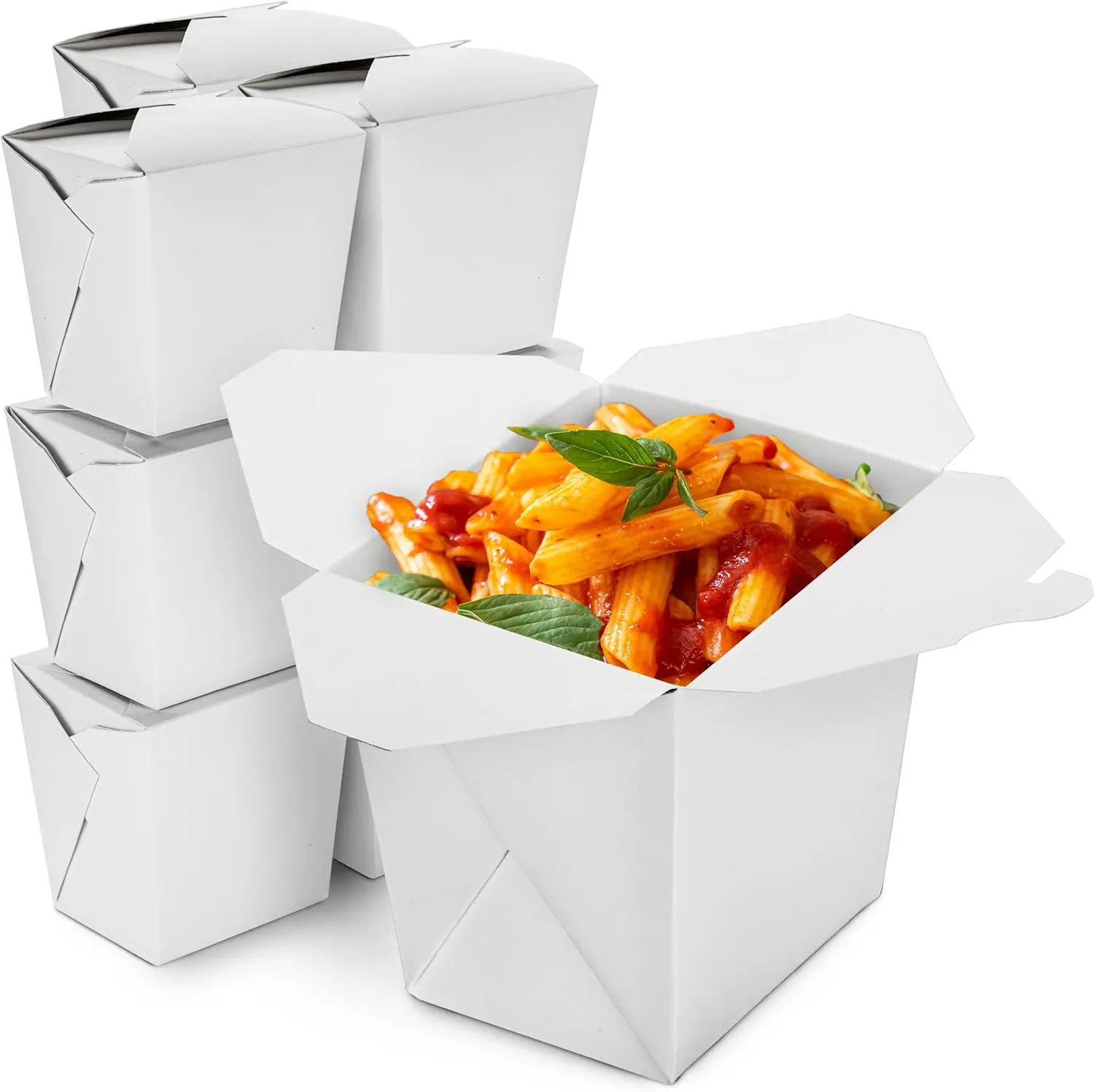 Cajas para Comida China, Paquete de 50, Contenedores de Papel Blanco de 32 oz para Comida Asiática para Llevar, Fideos, Arroz - Ecológicas
