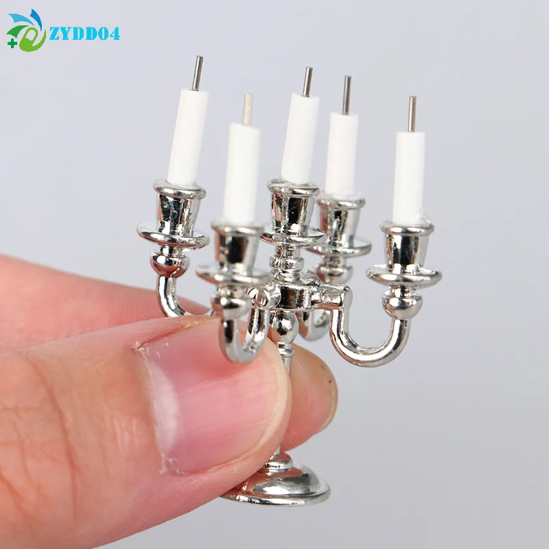 ● Świecznik do domku dla lalek 1:12, miniaturowy świecznik, akcesoria dla lalek, model sceny z zabawkami, rekwizyty fotograficzne, zabawka dla dzieci, prezent.