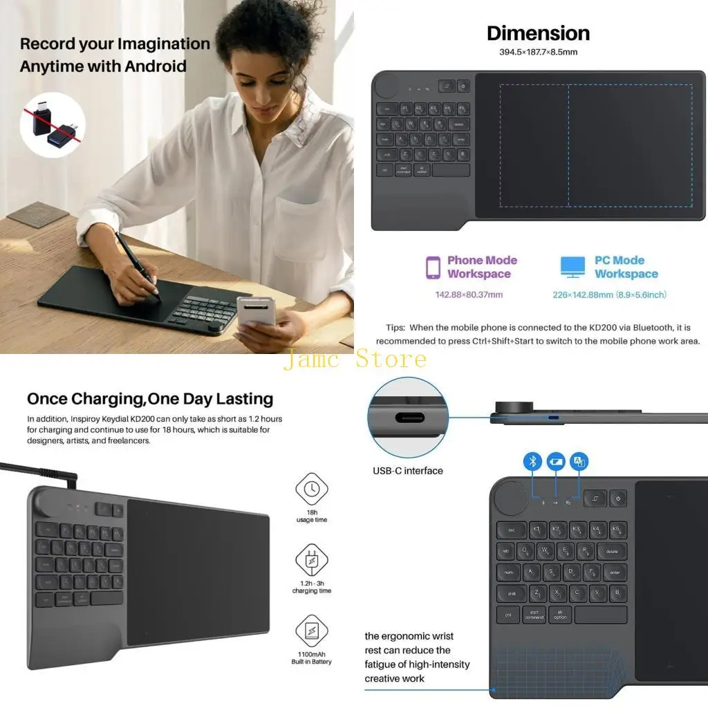 

LX0B KD200 Беспроводной планшет для рисования с клавиатурой для практикующих и школьников