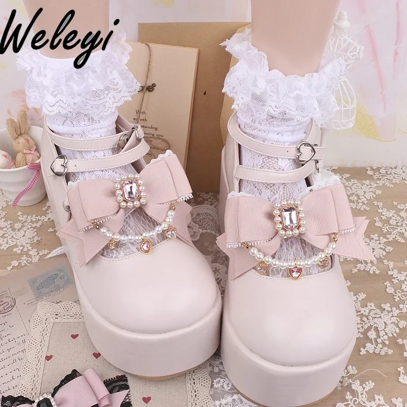 

Jirai Kei Style Mine Lace Splicing Bow Shoes Accessories Sweet Beaded Love Rhinestone Pendant Shoe Clip Handmade Shoes Buckle