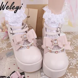 Jirai Kei Style Mine Lace Splicing Bow Shoes Accessories Sweet Beaded Love Rhinestone Pendant Shoe Clip Handmade Shoes Buckle