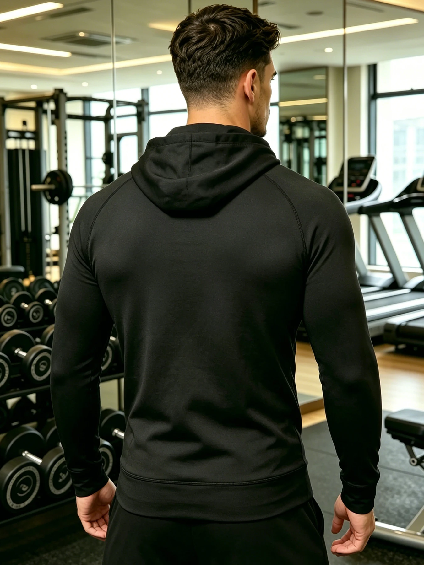 Slim Cut Full Zipper Men Sports Hooded Jacket Lightweight Wrinkle Resistant Knit Sweatshirt Suitable For Gym Exercise Outdoor