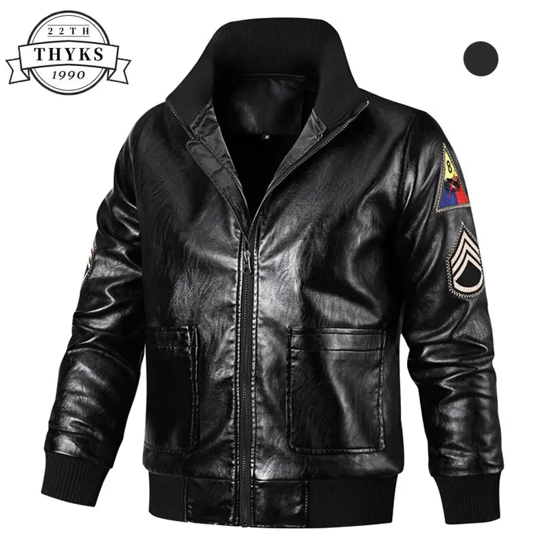 

FURY Military Leather Jacket Men MA1 Vintage Embroidered Armband Fleece Thick Warm Jackets Coats Winter Autumn Plus Size M-6XL