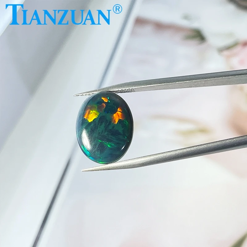 

5.6CT Natural Opal Stone Orange Green Color Oval Shape Flat Base Cabochon Opal Stones Semi-Precious Gems Beads For Jewelry