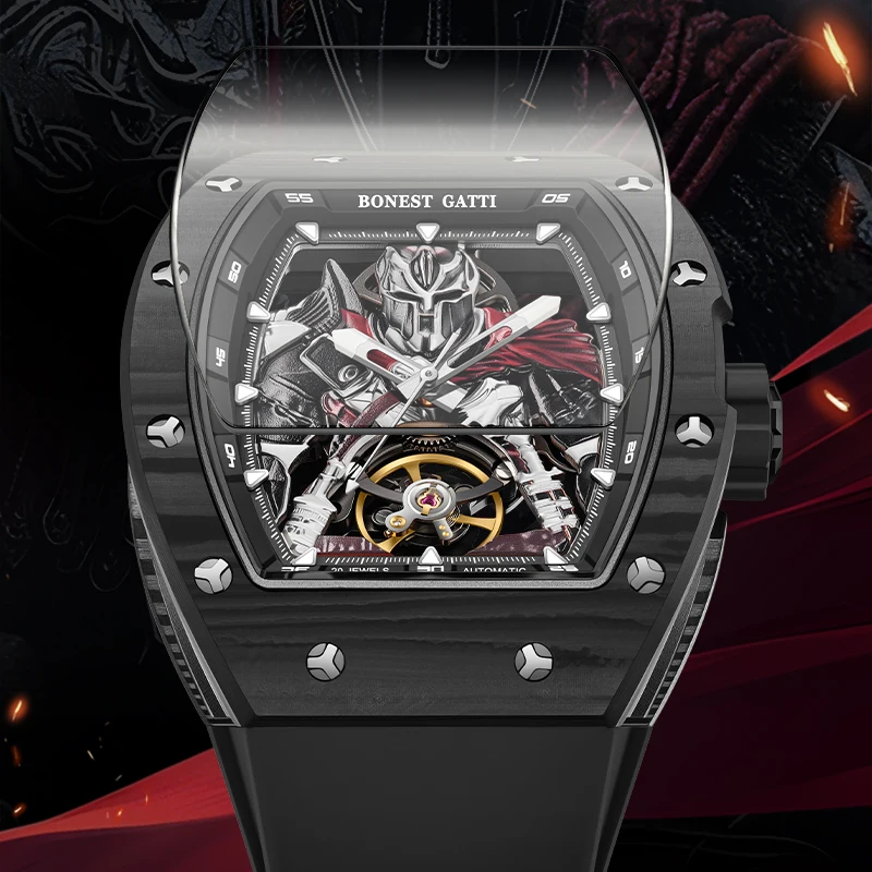 Bonest gatti 2025 novos relógios automáticos masculinos de fibra de carbono relógio de pulso mecânico vidro safira resistente à água presente para homem