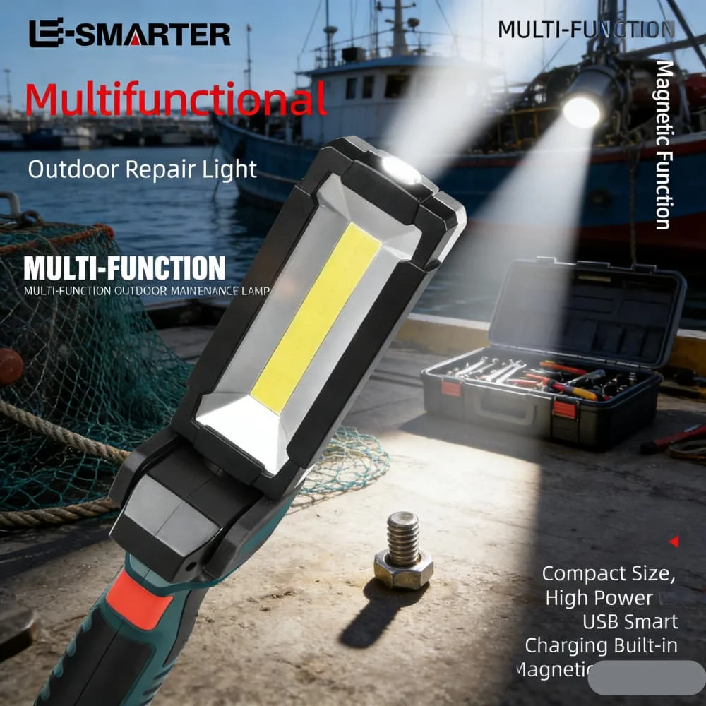 

Перезаряжаемый портативный светодиодный фонарь COB для работы, освещения гаража, для автомехаников, инспекционный фонарь, аварийный проблесковый маячок для автомобиля