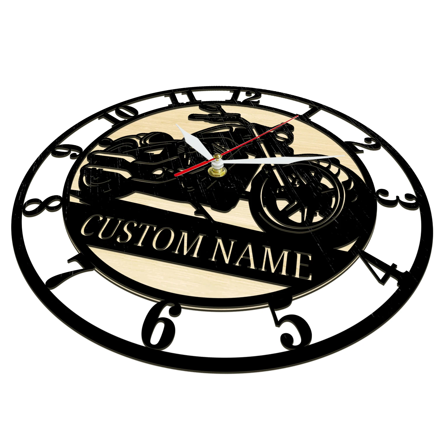 Classic American Chopper Motorcycle Wooden Wall Clock Personalized Name Minimalist Garage Custom Decor Laser Cut Timber Clock